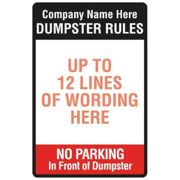 Image for Semi-Custom Dumpster Rules Sign, Non-Reflective, 24 X 36 from HD Supply