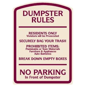 Image for Dumpster Rules Designer Sign, Burgundy On Ivory, Non-Reflective, 16 X 22 from HD Supply