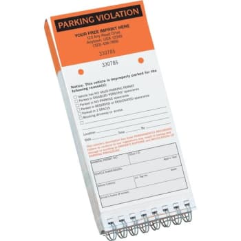 Parking Violation Tags, Fluorescent Orange, 4-1/4" x 8-1/2", Book of 50