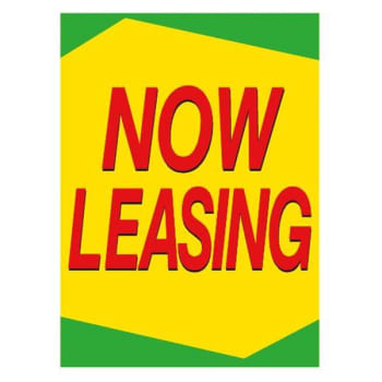 Coroplast Now Leasing Vertical Amenity Sign, Green/Yellow, 18 x 24