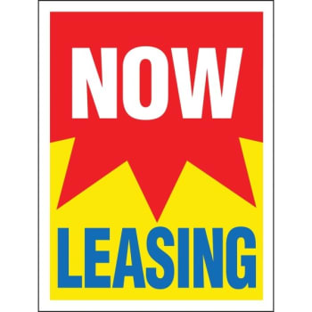 Aluminum Now Leasing Vertical Burst Amenity Sign, Red, 18 X 24