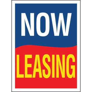 Aluminum Now Leasing Vertical Amenity Sign, Blue/Red/Yellow, 18 x 24