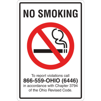 No Smoking Interior Sign, Ohio, 6 x 9 | HD Supply