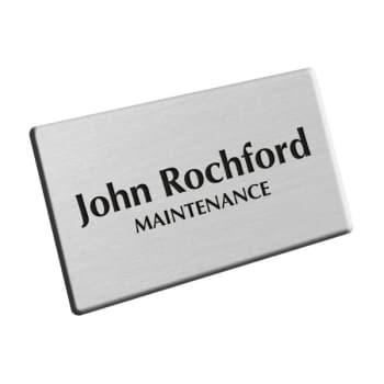 Image for Custom Engraved Metal Name Tag with Pin Back, Brushed Aluminum, 2-1/2 x 1-3/8 from HD Supply