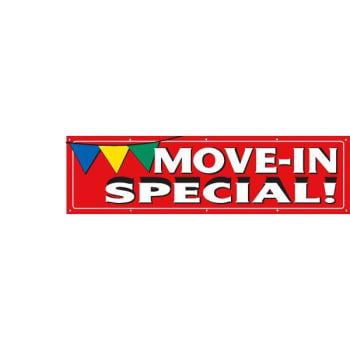 Horizontal Move In Special Banner, Red Pennant, 15' X 4'