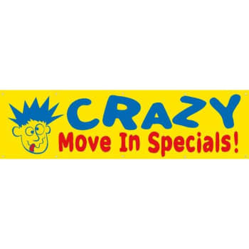 Image for Horizontal Crazy Move In Specials! Banner, Yellow/Blue/Red, 15' x 4' from HD Supply