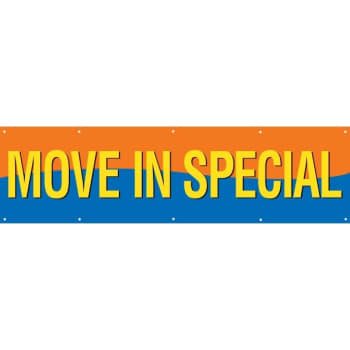 Image for Move In Special Horizontal Banner, Orange/Blue/Yellow, 15' x 4' from HD Supply
