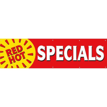 Image for Horizontal Red Hot Specials Banner, Sun Shape/Red/Yellow, 15' x 4' from HD Supply