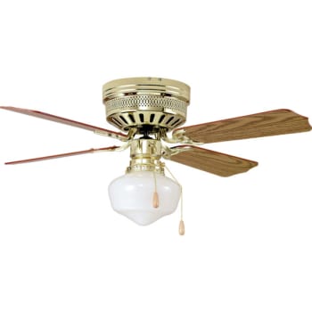 42" Hugger-Mount Ceiling Fan Polished Brass Schoolhouse ...