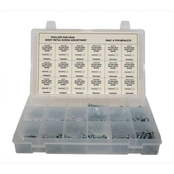 Zinc Plated Phillips Pan Head Sheet Metal Screw Assortment W/tray Package Of 275