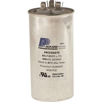 Image for Packard Titan 440/370-Volt 60+7.5 Mfd Round Pro Run Capacitor from HD Supply