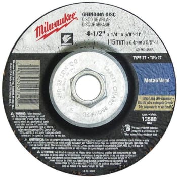 Image for Milwaukee 4-1/2 In X 1/8 In X 5/8-11 In Type 27 Grinding Wheel from HD Supply