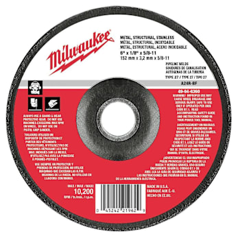 Image for Milwaukee 4-1/2 In X 1/8 In X 5/8-11 In Type 27 Grinding Wheel from HD Supply
