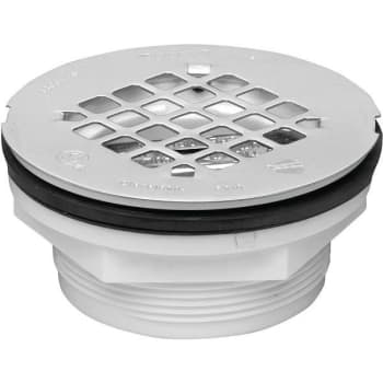 Image for Oatey Round No-Caulk White Pvc Shower Drain With Stainless Steel Drain Cover from HD Supply