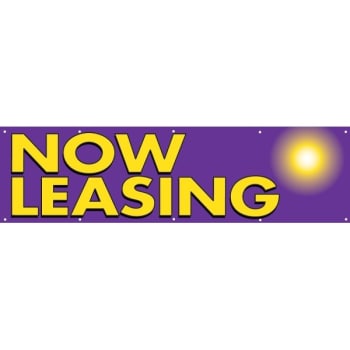Image for Now Leasing Horizontal Banner, Purple/yellow Sun, 15' X 4' from HD Supply