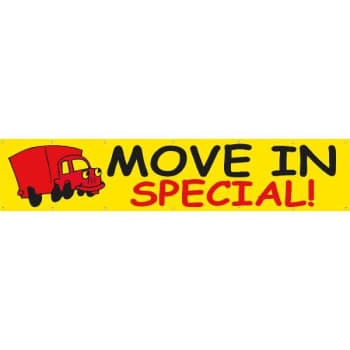 Image for Horizontal Move In Special Banner, Yellow With Red Truck, 20' X 4' from HD Supply