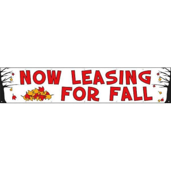 Horizontal Now Leasing For Fall Banner, Autumn Leaves, 20' X 4'