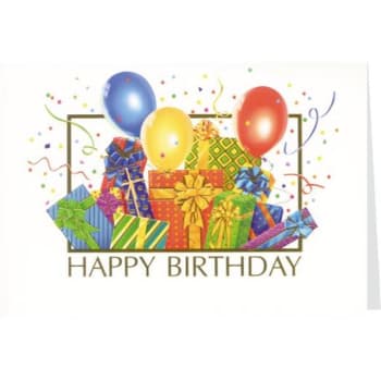 Happy Birthday Greeting Card, Presents Design, No Envelope Imprint Package Of 50