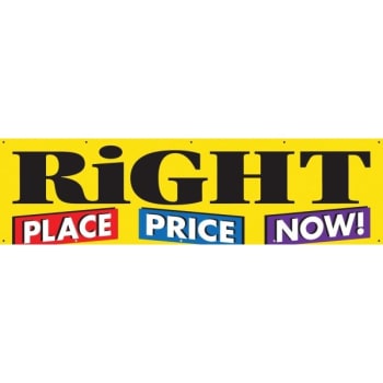 Horizontal Right Place/price/now! Banner, 15' X 4'