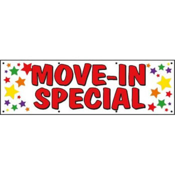 Horizontal Move In Special Banner, Multicolored Stars, 10' x 3'