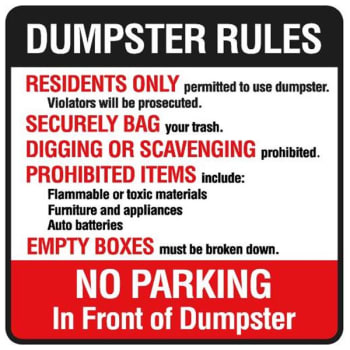 Dumpster Rules Magnetic Sign, Non-Reflective, 24 x 24