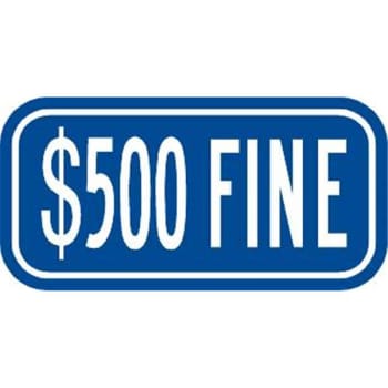 Image for 500 Dollar Fine Disabled Parking Sign, Non-Reflective, 12 X 6" from HD Supply
