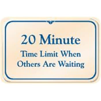 Image for 20 Minute Time Limit Interior Sign, Ivory, 9 X 6 from HD Supply