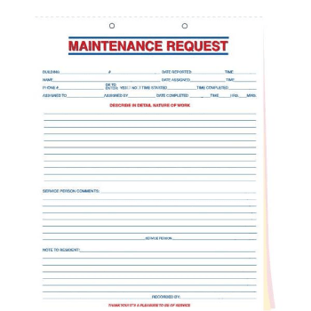Image for 3-Part Maintenance Request Forms, Large Format Stock Design, Package Of 100 from HD Supply