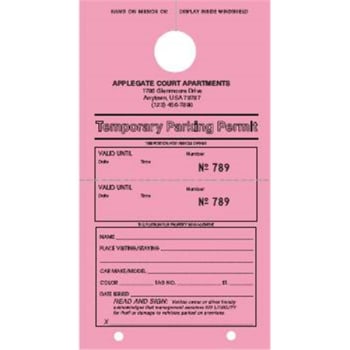 Image for Temporary Parking Tags, Pink, 4-1/4 X 7-3/4, Package Of 100 from HD Supply