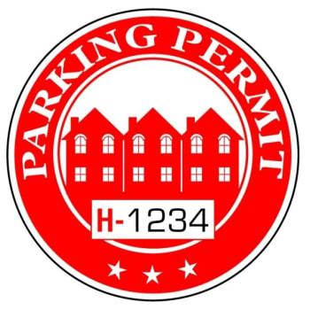 Parking Permit Bumper Stickers, Red Houses, 2-1/4 Diameter, Package Of 100