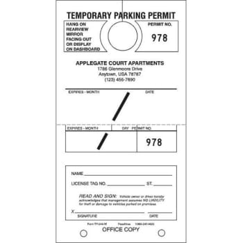 Image for Personalized Temporary Parking Tags, White, 4-1/4 X 7-3/4, Package Of 100 from HD Supply