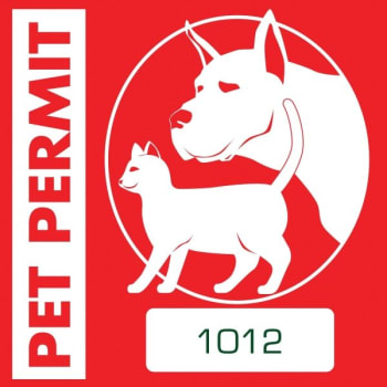 Pet Permit Outside Sticker, Red Square, 3 X 3, Package Of 100