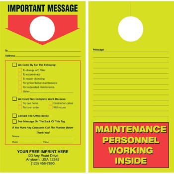 Two-Sided Maintenance Door Tags, Lime Green, 4-11/4 X 8-1/4", Package Of 100