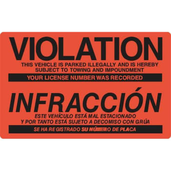 Image for Parking Violation Sticker, Bilingual, Red, 8 X 5", Package Of 100 from HD Supply