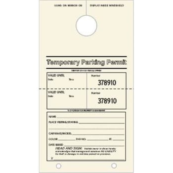 Image for Temporary Parking Tags, Ivory, 4-1/4 X 7-3/4, Package Of 100 from HD Supply
