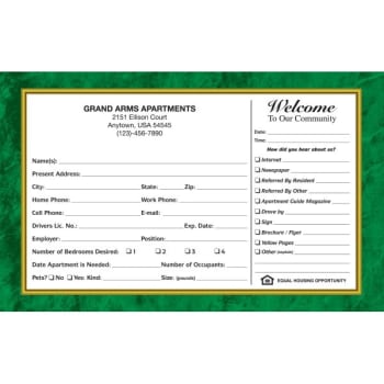Personalized Guest Cards, Marble Design, Green, 8 X 5 Package Of 100