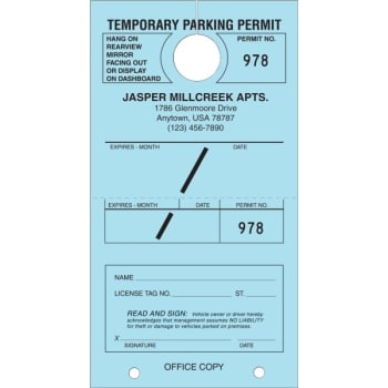 Image for Personalized Temporary Parking Tags, Blue, 4-1/4 x 7-3/4, Package of 100 from HD Supply