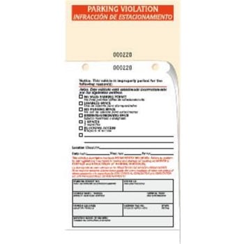 Bilingual Parking Violation Tags, Tan & White, Package Of 100