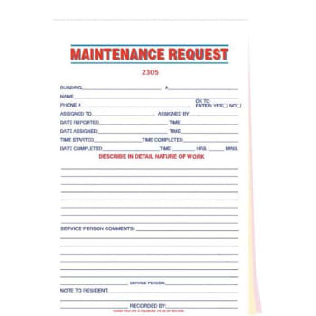 Image for 3-Part Maintenance Request Forms, Stock Design, Package Of 100 from HD Supply