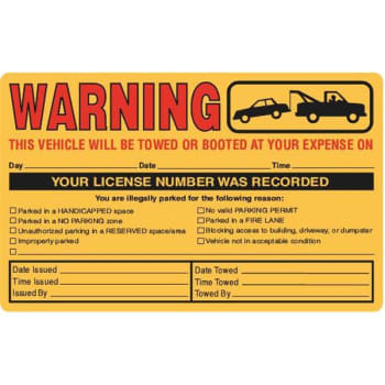 Image for Parking Violation Sticker Tow Warning, Large, Orange, 8 X 5", Package Of 100 from HD Supply