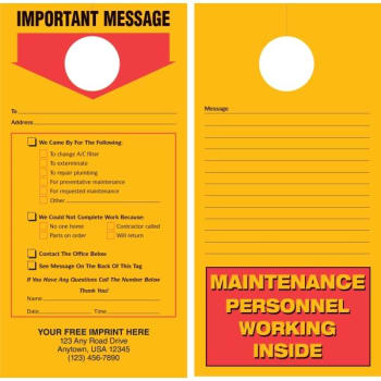 Image for Maintenance Door Tags, Bright Orange, 4-1/4" X 8-1/2", Pack Of 100 from HD Supply