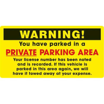 Image for Violation Parking Sticker "warning Private Parking" 6x3", Yellow, Package Of 100 from HD Supply