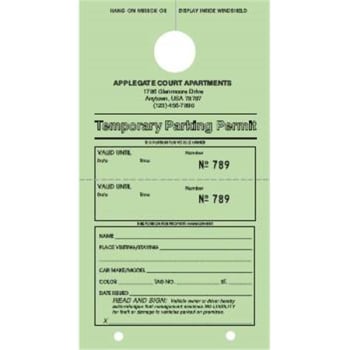 Image for Temporary Parking Tags, Green, 4-1/4 X 7-3/4, Package Of 100 from HD Supply