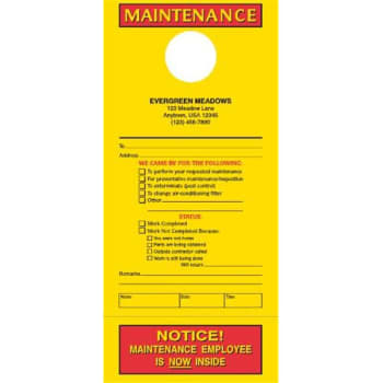 Image for Maintenance Door Tags, Yellow With Stub, 4-1/4 X 9-1/4", Package Of 100 from HD Supply