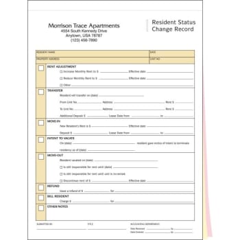 Image for 3-Part Resident Status Change Records, 8-1/2 X 11, Package Of 100 from HD Supply