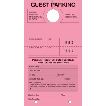 Image for Guest Parking Tags, Pink, 4-1/4 X 7-3/4, Package Of 100 from HD Supply