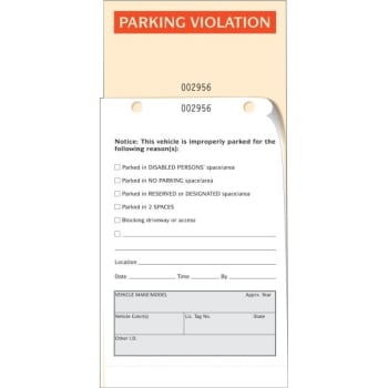 Parking Warning Tags, Duplicate Copy, 4-1/4 x 8-1/2, Package of 100