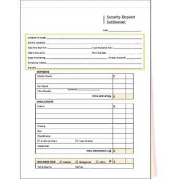 Image for 3-Part Security Deposit Settlement, 8-1/2 X 11, Package Of 100 from HD Supply