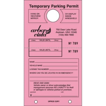 Image for Temporary Parking Tag, Large Instructions, Pink, 4-1/4 X 7-3/4, Package Of 100 from HD Supply