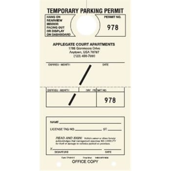 Image for Personalized Temporary Parking Tags, Ivory, 4-1/4 X 7-3/4, Package Of 100 from HD Supply